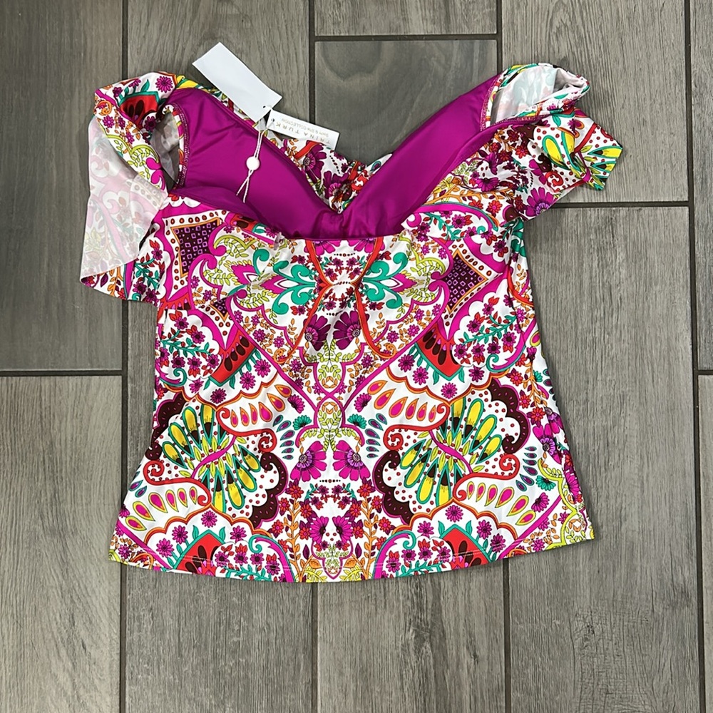 Trina Turk Women's Bloom Tankini, V-Neck, Casual, Floral Print, Swimsuit Tops - Picture 5 of 6